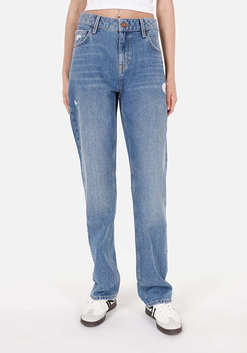 Imagine a Pantaloni De Dama Albastru Straight Fit Cl1071684