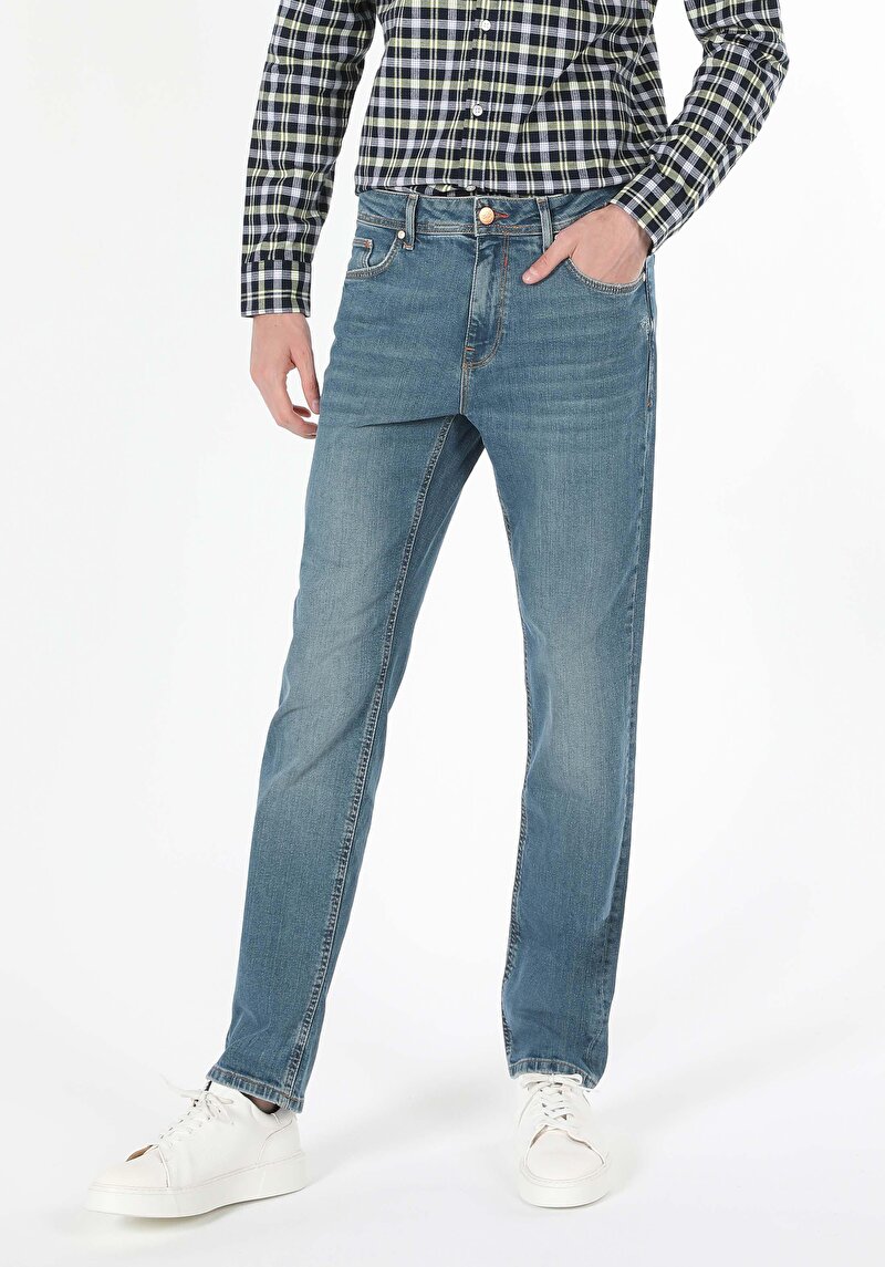 Afișați detalii pentru Pantaloni De Barbati Albastru Regular Fit 045 David Cl1060492