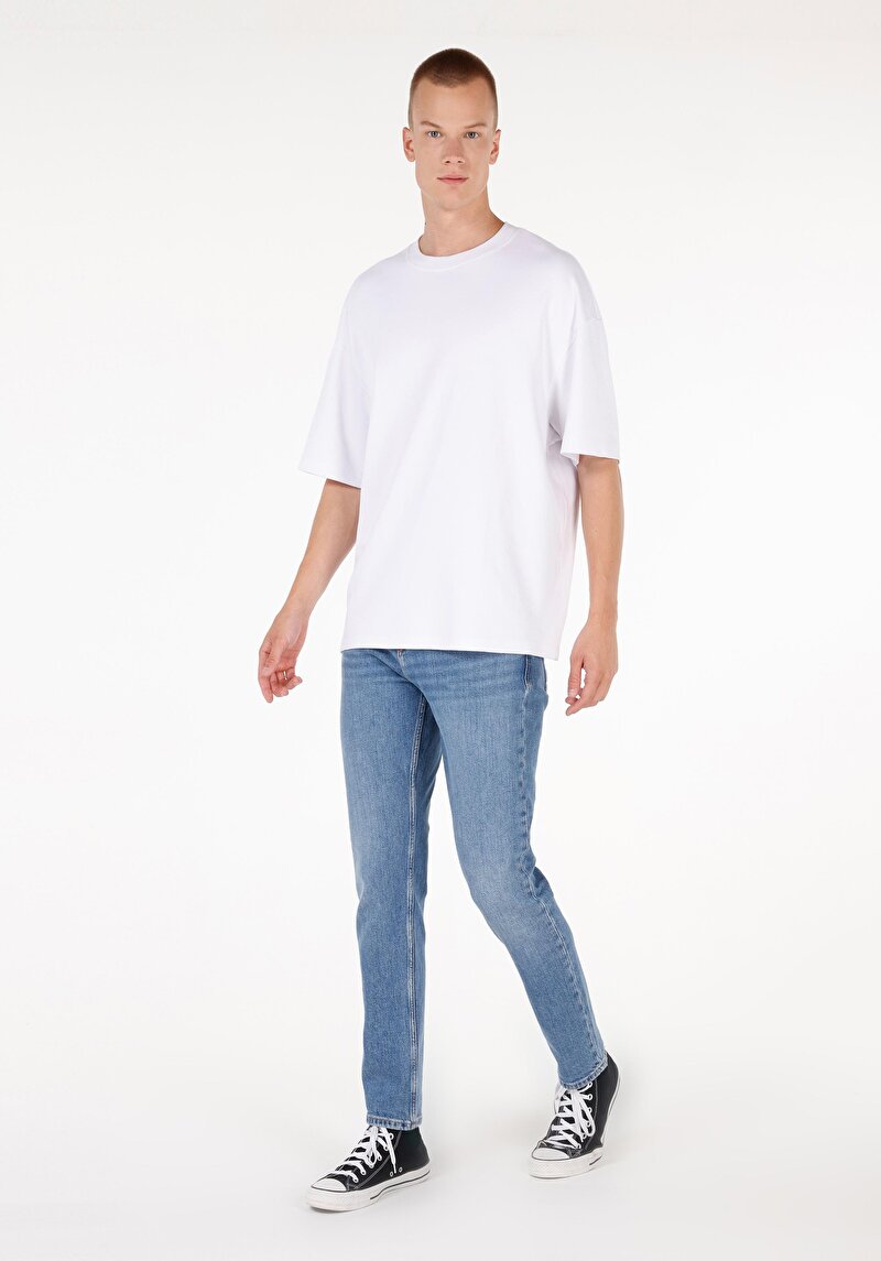 Afișați detalii pentru Regular Fit Mid Waist Slim Leg Blugi İndigo Pentru Bărbați