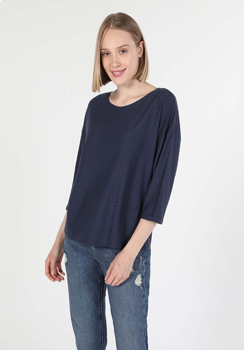 Imagine a Tricou Cu Maneca Lunga De Dama Albastru Marin   Cl1060591