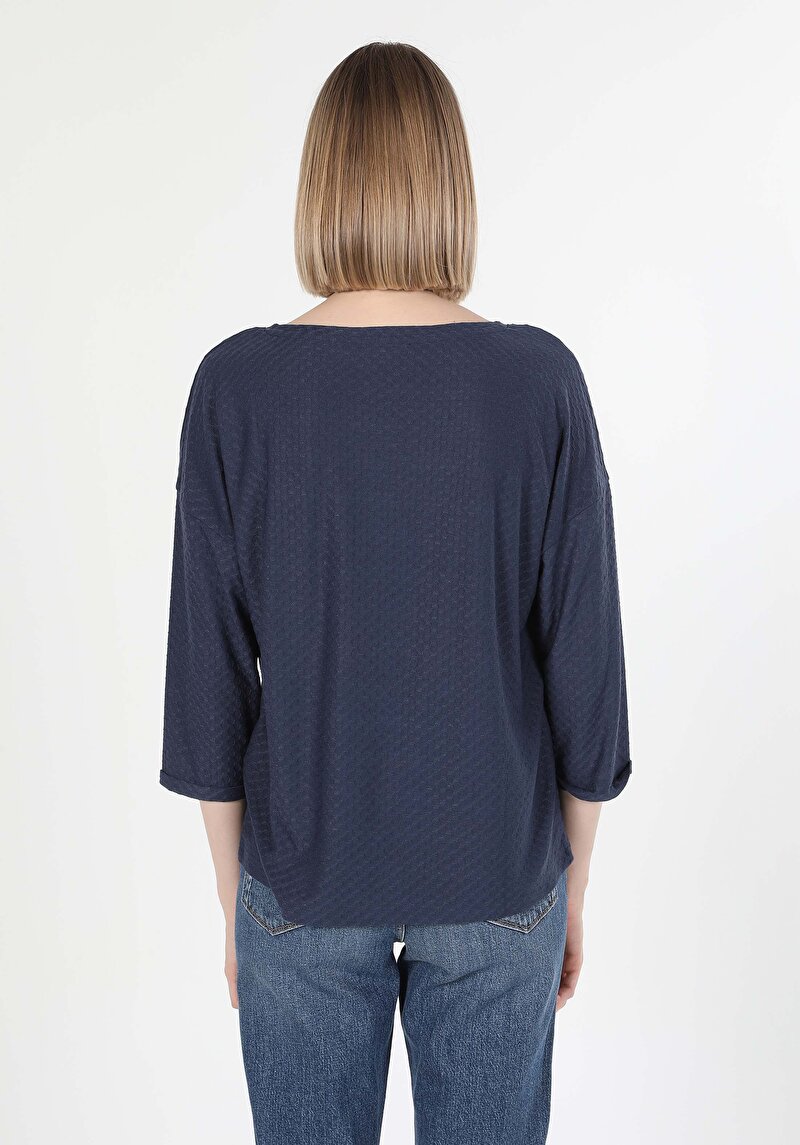 Imagine a Tricou Cu Maneca Lunga De Dama Albastru Marin Cl1060591