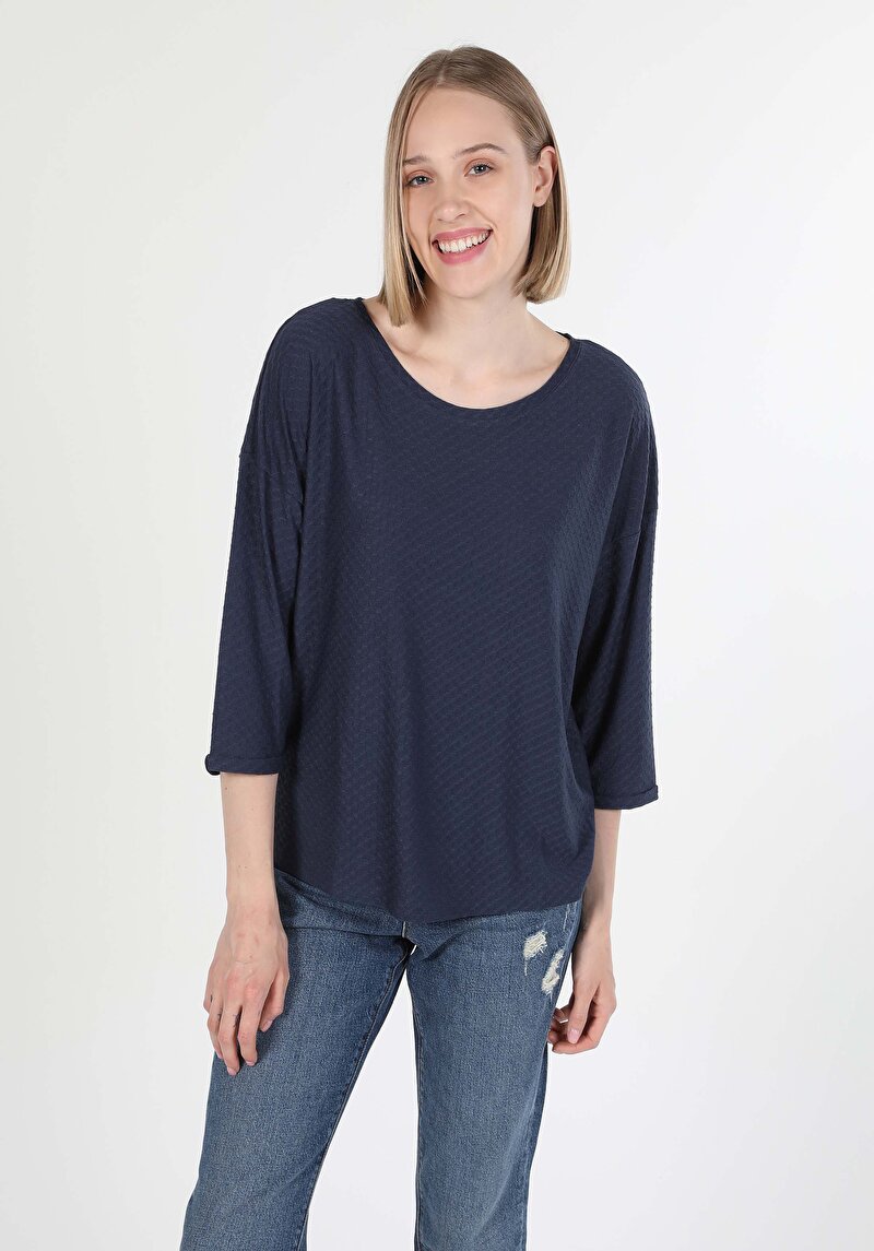 Imagine a Tricou Cu Maneca Lunga De Dama Albastru Marin Cl1060591