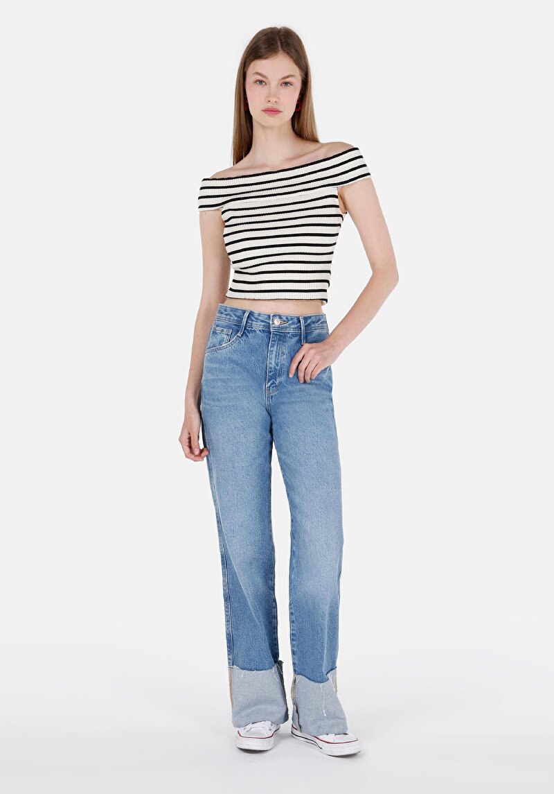 Imagine a Drept Fit Talie Talie Dreaptă Picior Drept Blugi Din Denim Pentru Femei