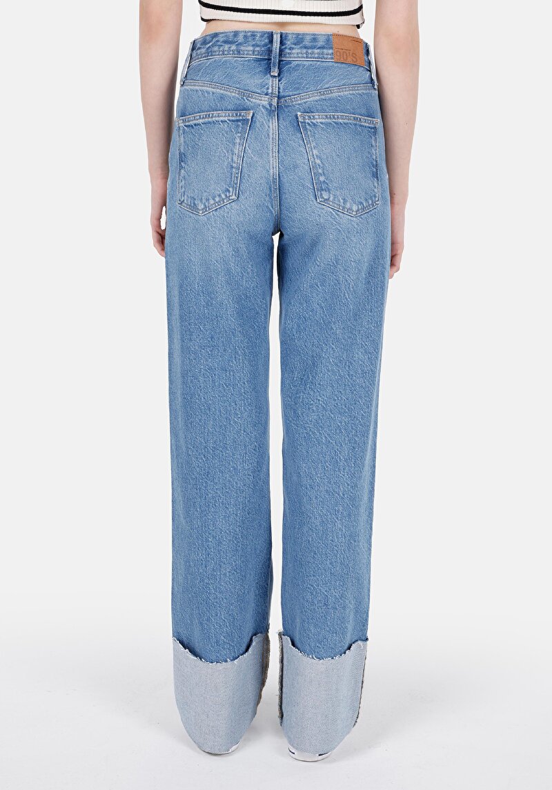 Imagine a Drept Fit Talie Talie Dreaptă Picior Drept Blugi Din Denim Pentru Femei