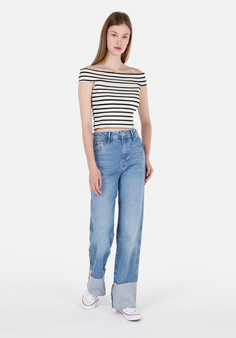 Imagine a Drept Fit Talie Talie Dreaptă Picior Drept Blugi Din Denim Pentru Femei