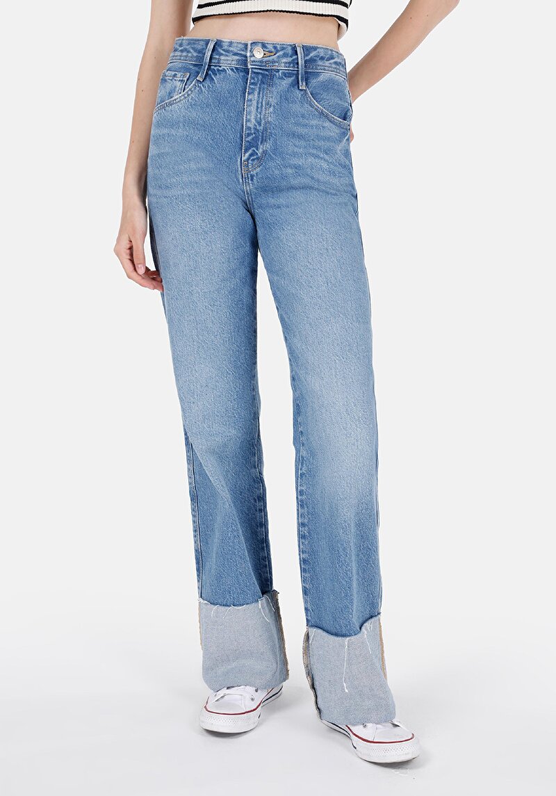 Afișați detalii pentru Drept Fit Talie Talie Dreaptă Picior Drept Blugi Din Denim Pentru Femei