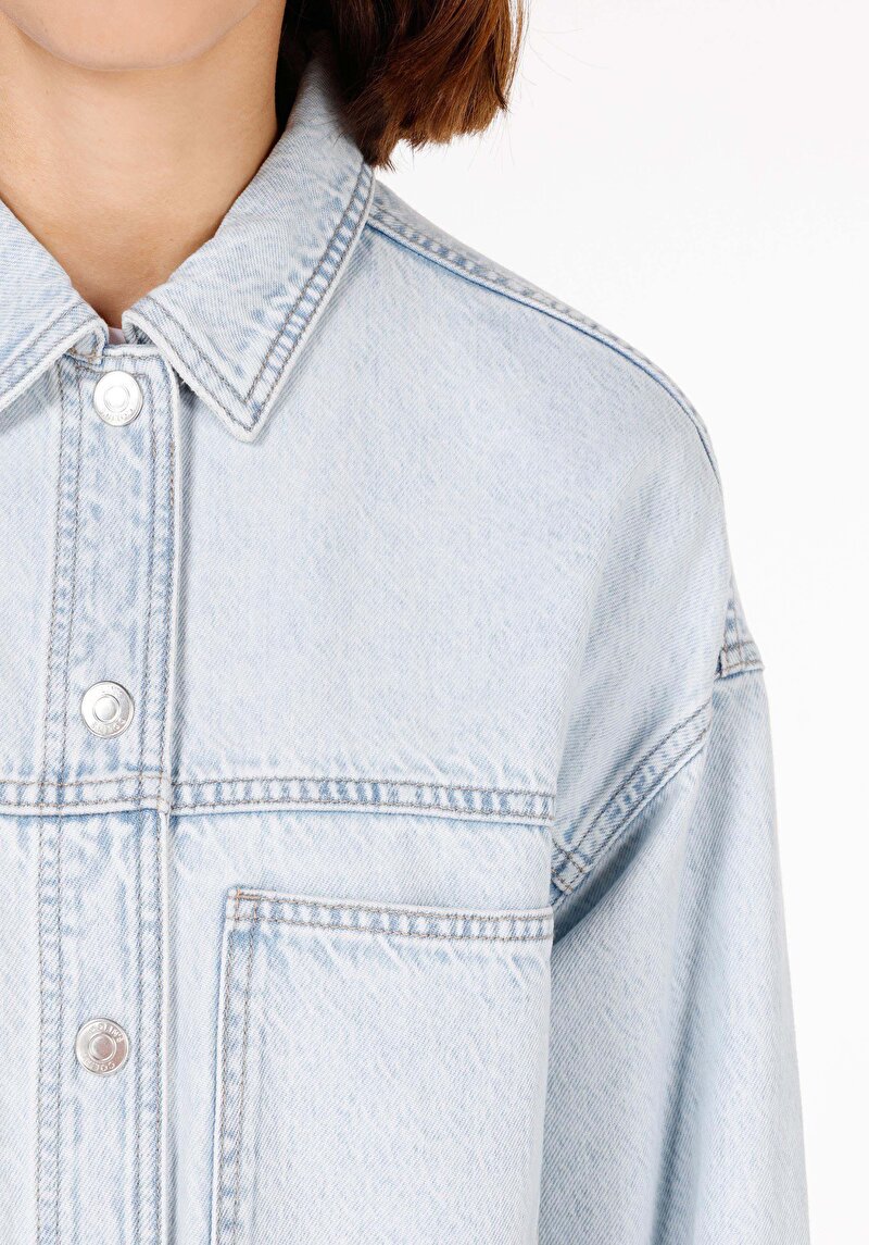 Afișați detalii pentru Oversize Fit Classic Collar Cămașă Albastră Cu Mânecă Lungă Pentru Femei