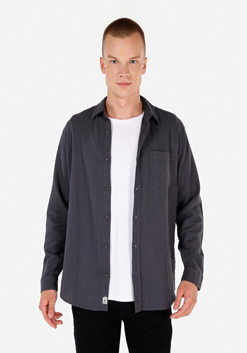 Imagine a Camasa Cu Maneca Lunga De Barbati Antracit Regular Fit  Cl1072340