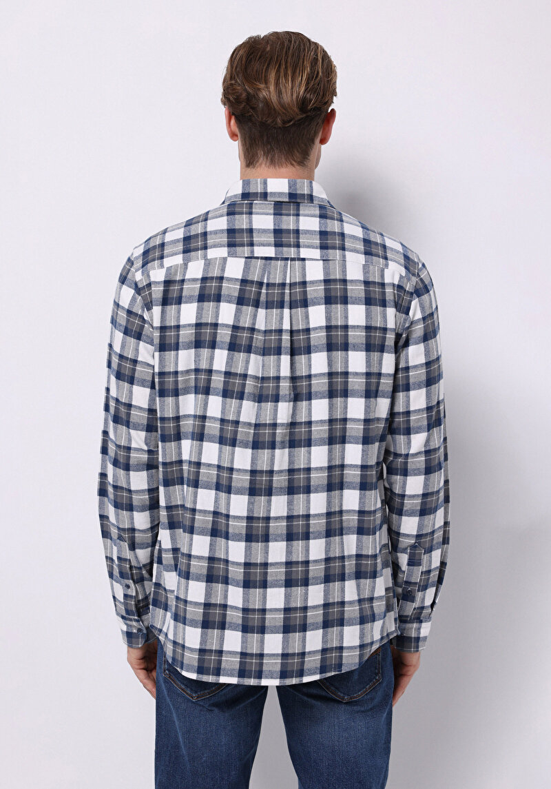 Afișați detalii pentru Cămașă Cu Gât În Carouri Cămașă Cu Mânecă Lungă Bleumarin Pentru Bărbați