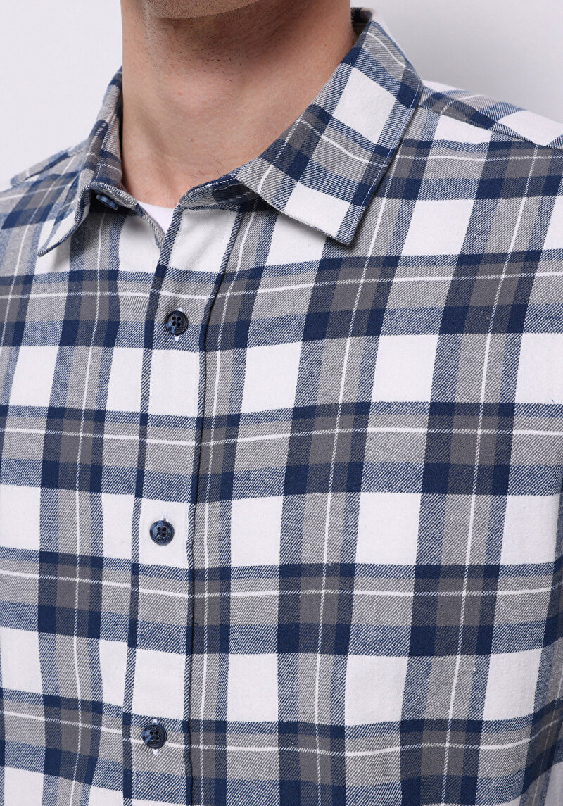 Afișați detalii pentru Cămașă Cu Gât În Carouri Cămașă Cu Mânecă Lungă Bleumarin Pentru Bărbați