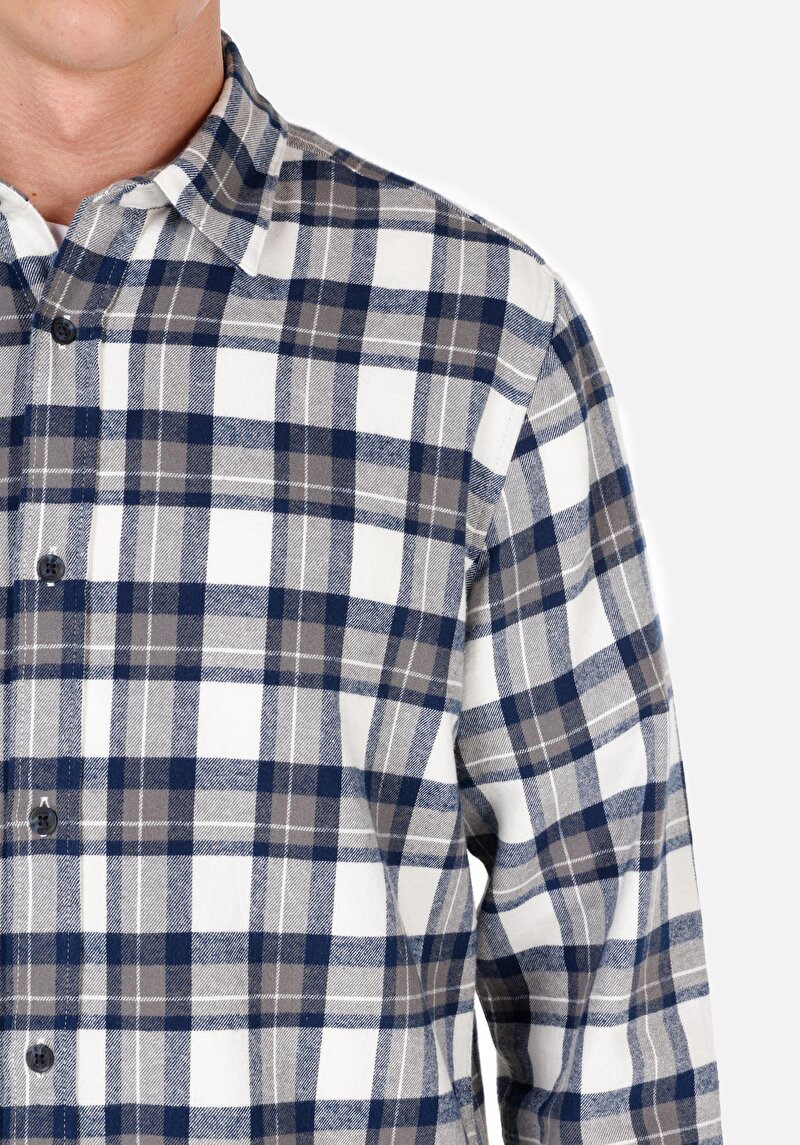 Afișați detalii pentru Cămașă Cu Gât În Carouri Cămașă Cu Mânecă Lungă Bleumarin Pentru Bărbați