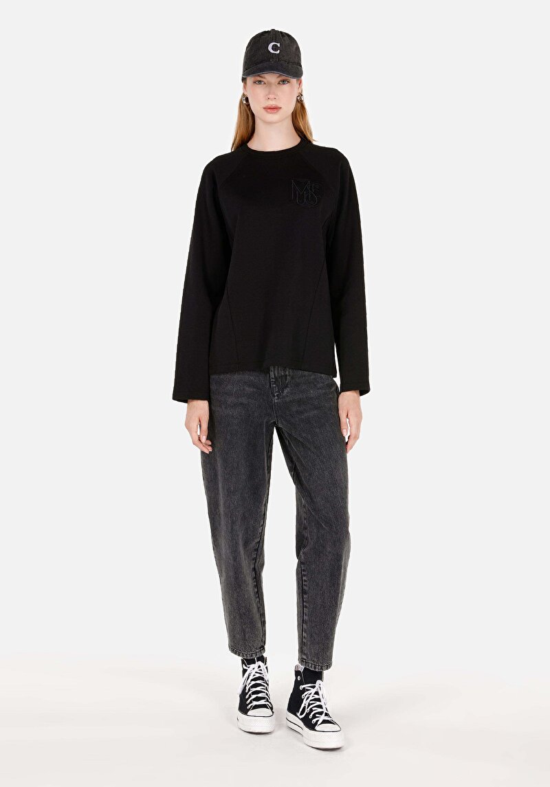 Afișați detalii pentru Regular Fit Round Neck Tricou Negru Cu Mânecă Lungă Pentru Femei