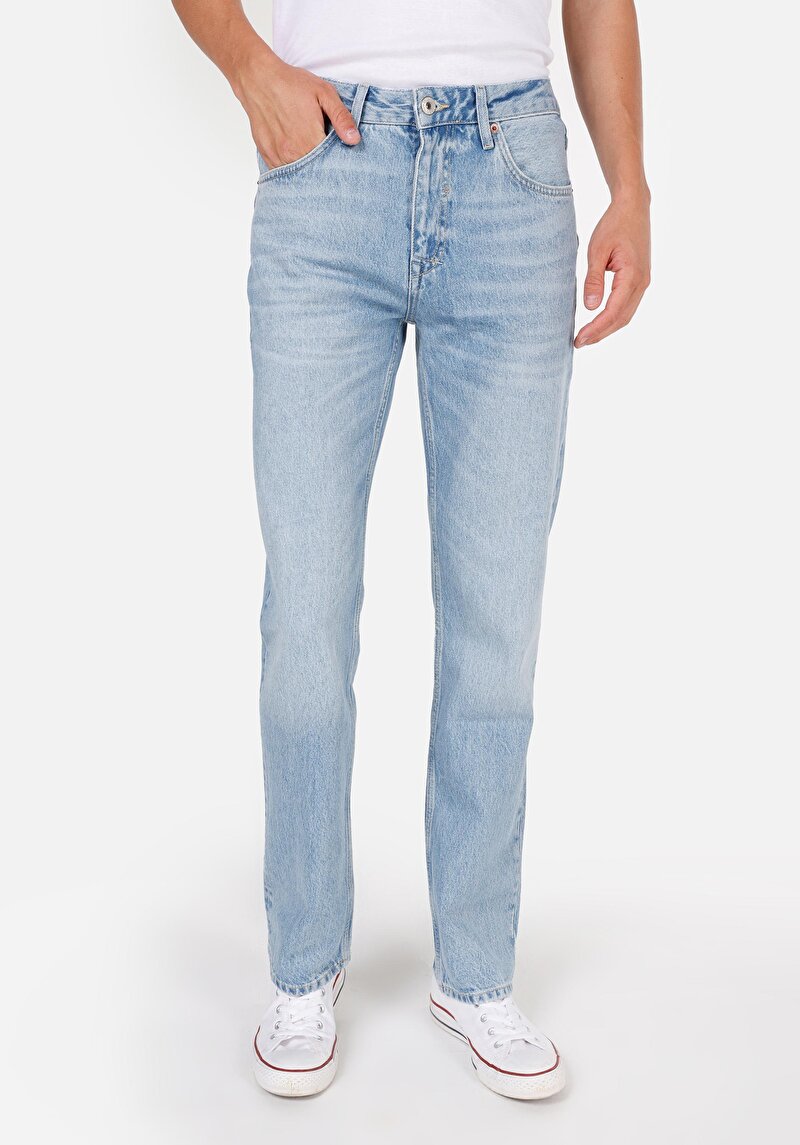 Imagine a Regular Fit Talie Medie Picior Drept Blugi Indigo Pentru Bărbați