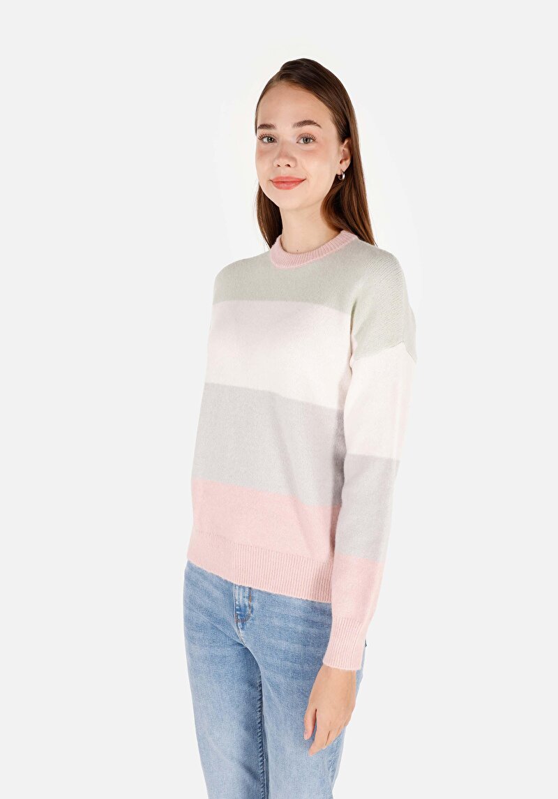 Imagine a Pulover Multicolor Pentru Femei Cu Gât Rotund Regular Fit