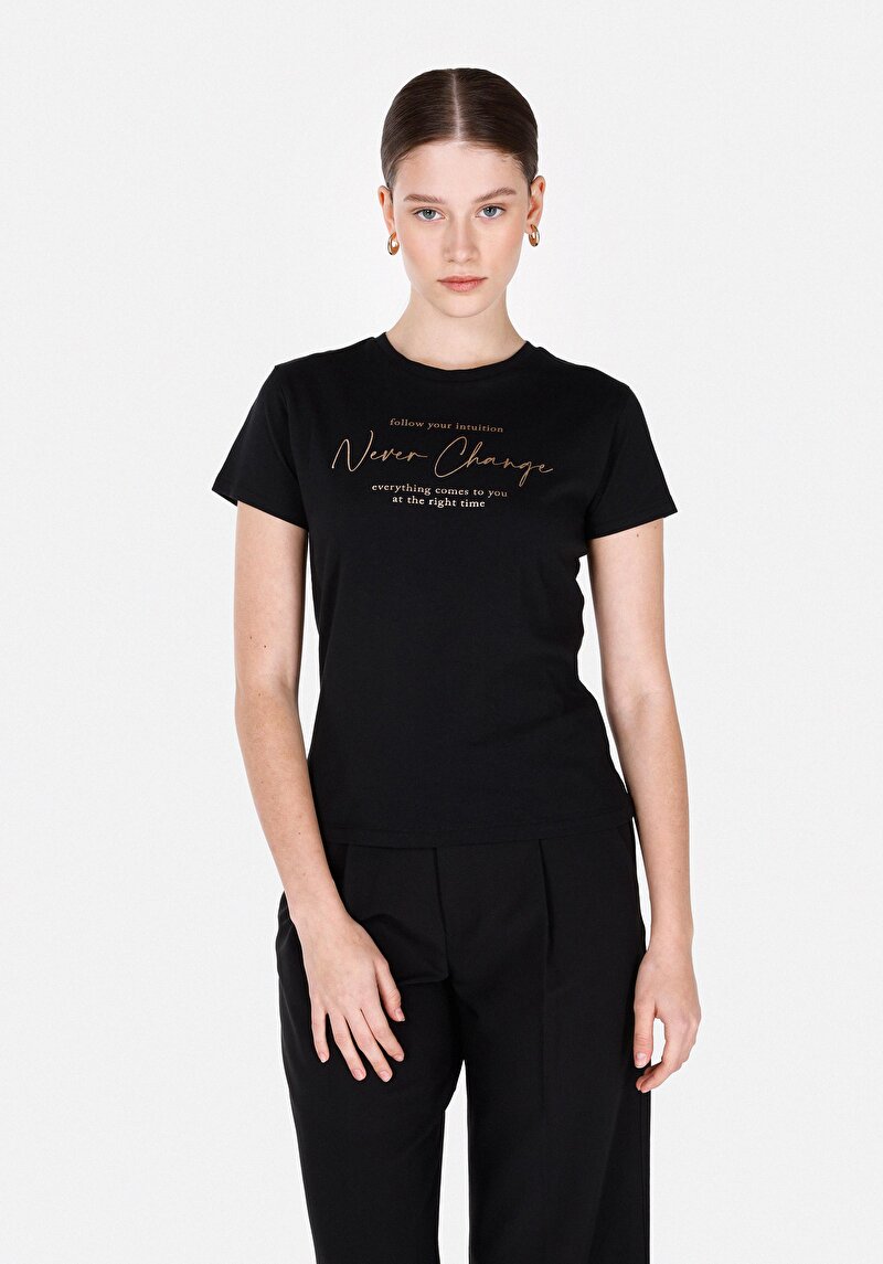 Imagine a Tricou Cu Maneca Scurta De Dama Negru Slim Fit  Cl1073449