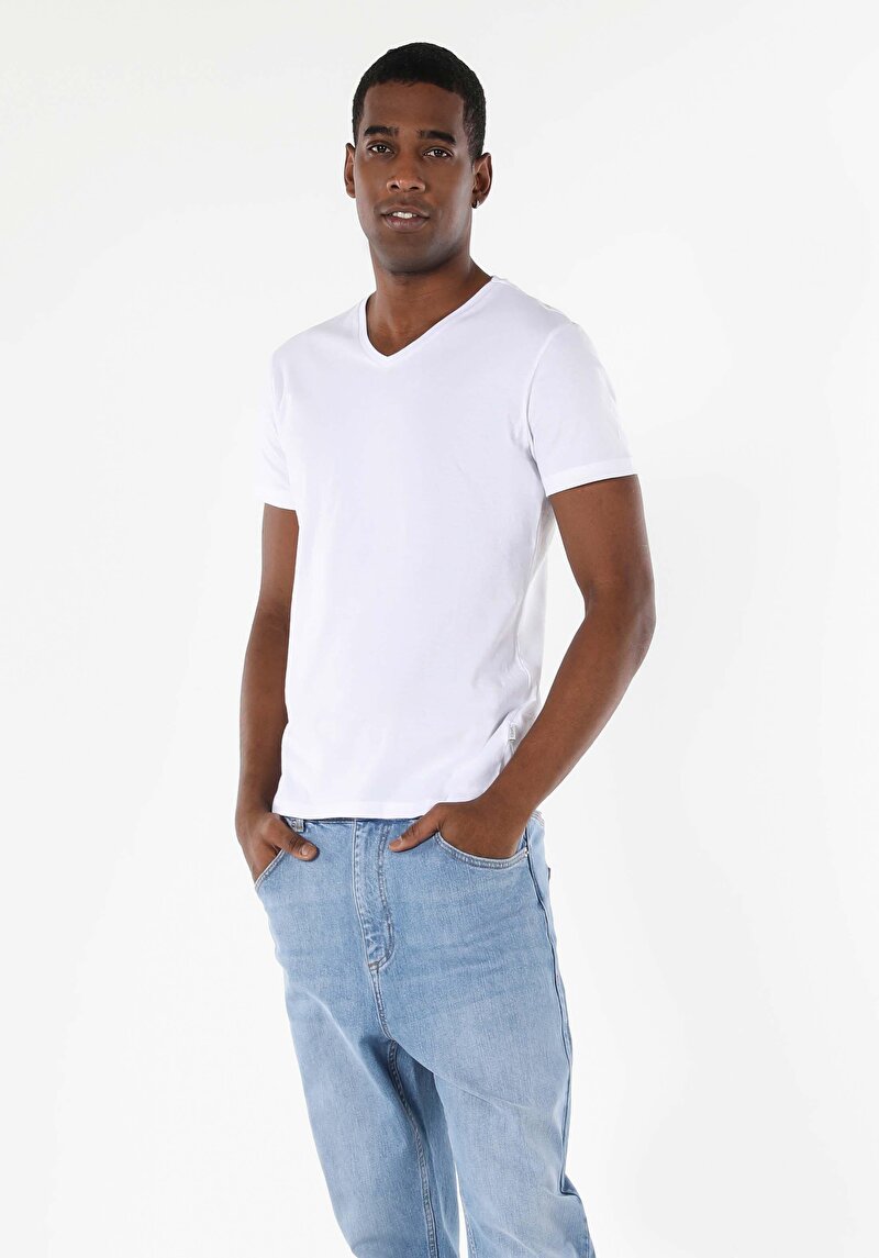 Imagine a Tricou Cu Maneca Scurta De Barbati Alb Slim Fit  Cltktmtsh0212440