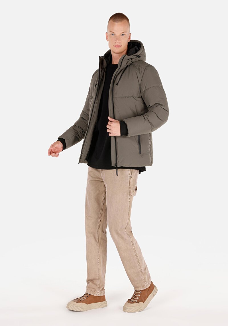 Imagine a Palton Verde Pentru Bărbați Slim Fit