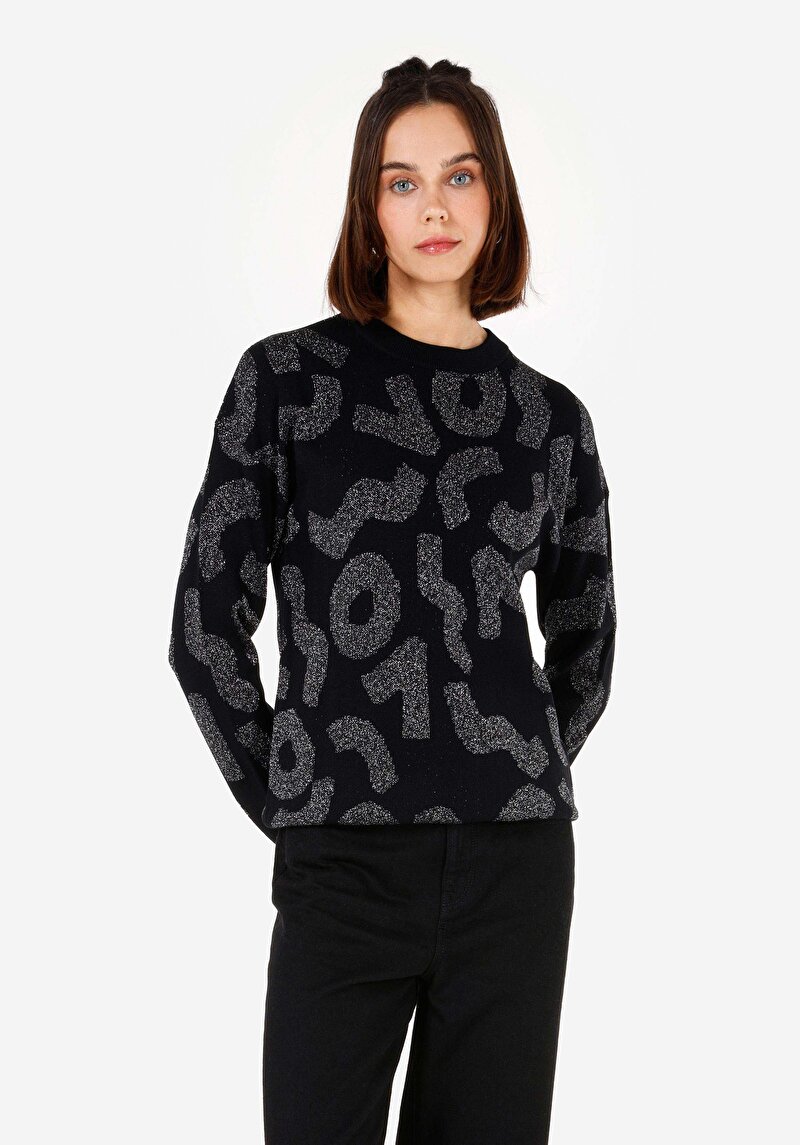 Imagine a Pulover Negru Pentru Femei Cu Gât Rotund Regular Fit