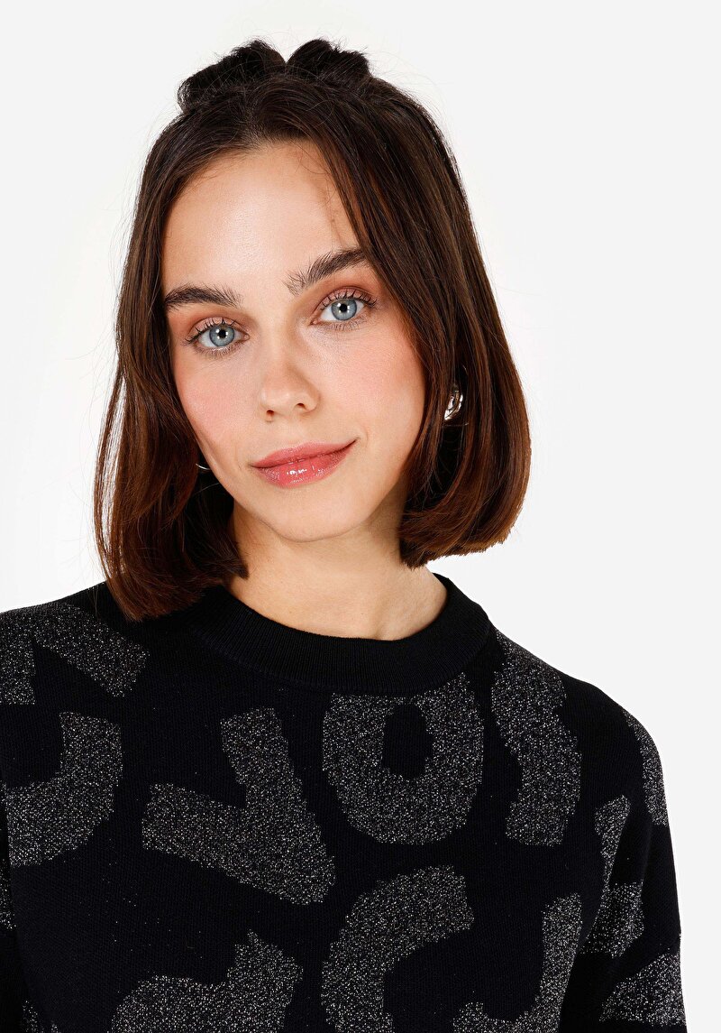 Imagine a Pulover Negru Pentru Femei Cu Gât Rotund Regular Fit