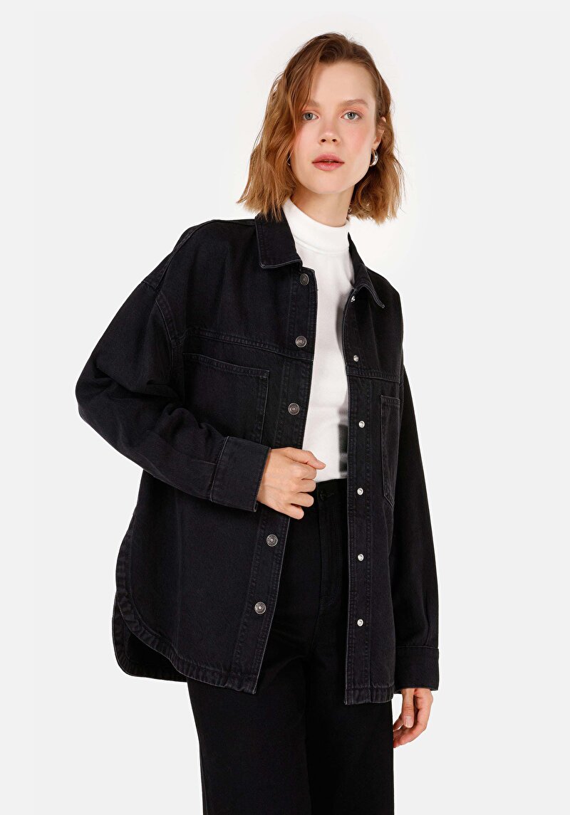 Imagine a Oversize Fit Classic Collar Cămașă Albastră Cu Mânecă Lungă Pentru Femei