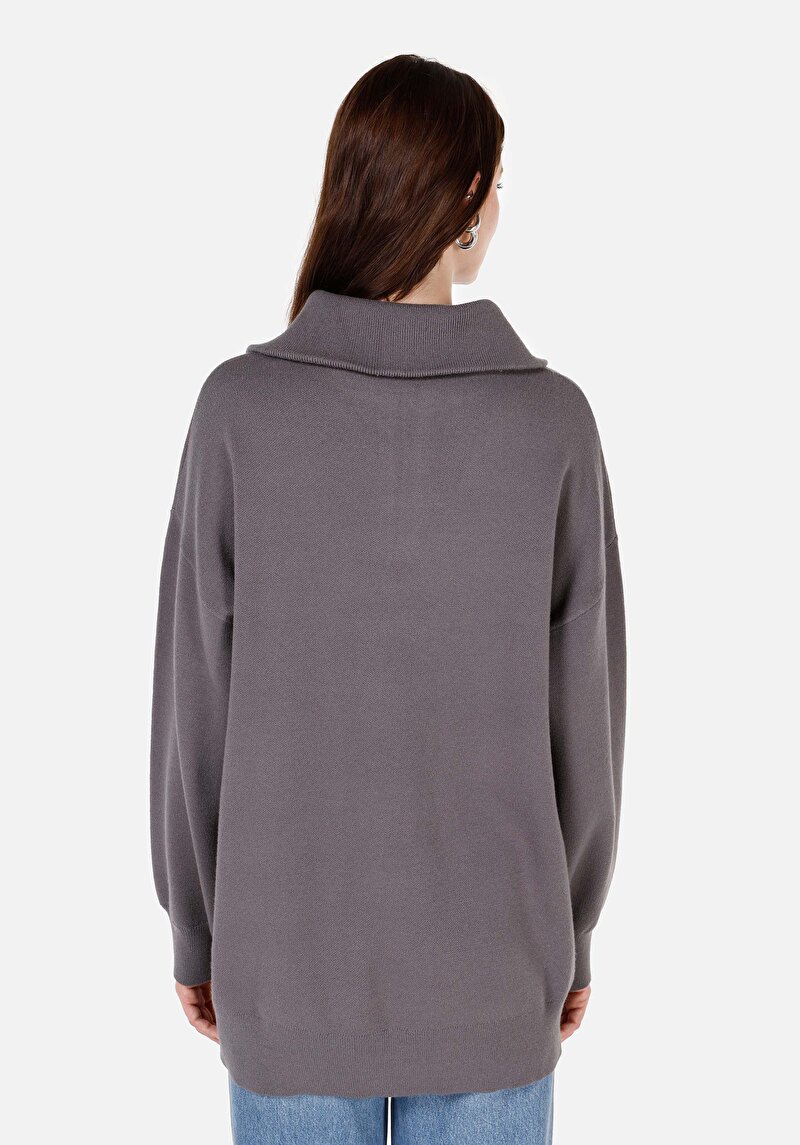 Imagine a Pulover Gri Pentru Femei Cu Fermoar Comfort Fit