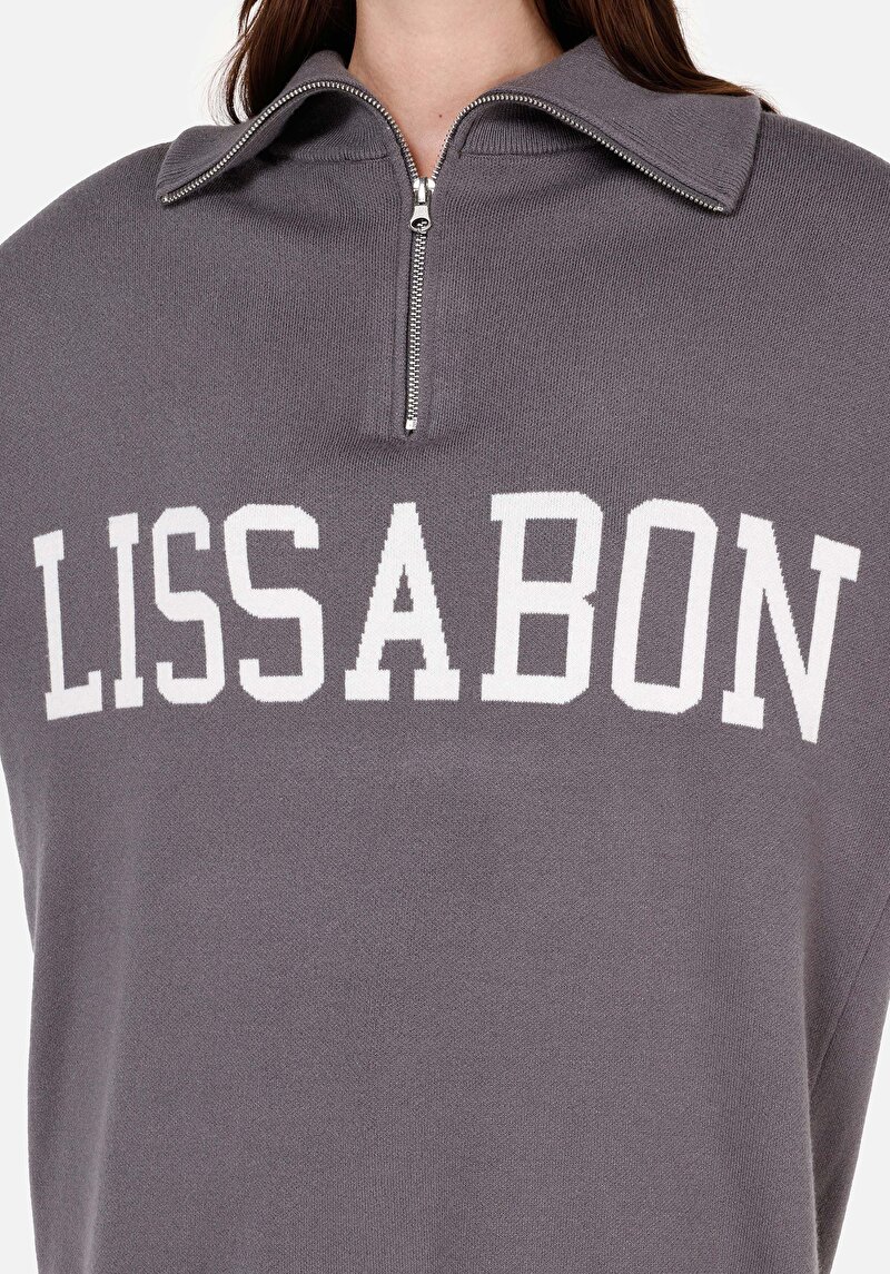 Afișați detalii pentru Pulover Gri Pentru Femei Cu Fermoar Comfort Fit