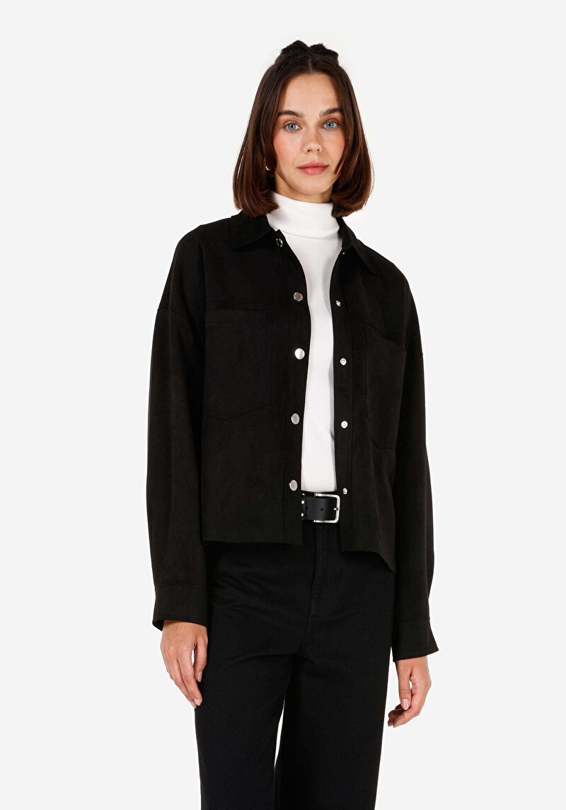 Imagine a Cămașă Cu Gât Pentru Femei Cămașă Neagră Cu Mânecă Lungă