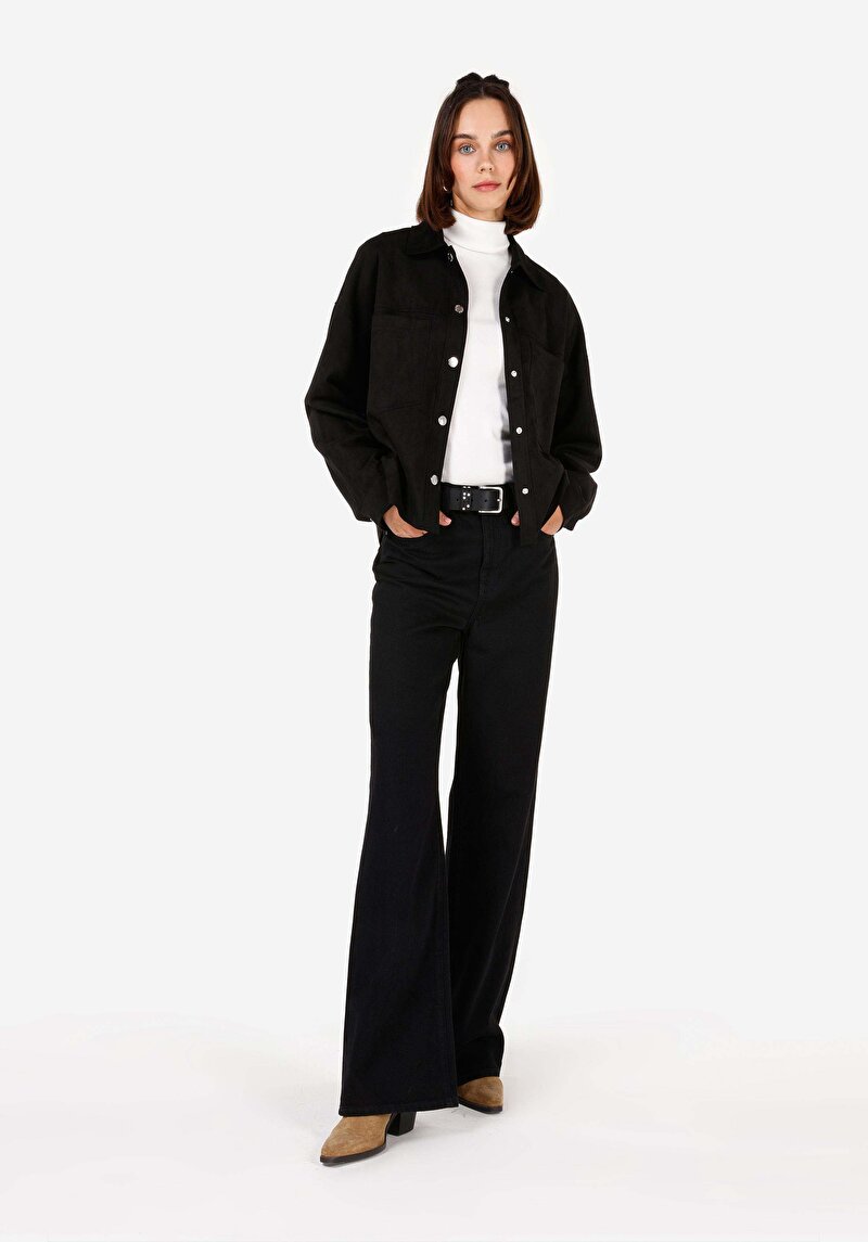 Afișați detalii pentru Cămașă Cu Gât Pentru Femei Cămașă Neagră Cu Mânecă Lungă