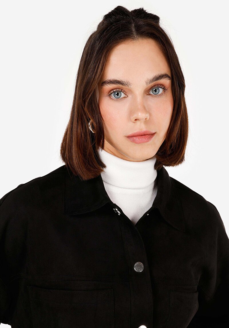 Afișați detalii pentru Cămașă Cu Gât Pentru Femei Cămașă Neagră Cu Mânecă Lungă