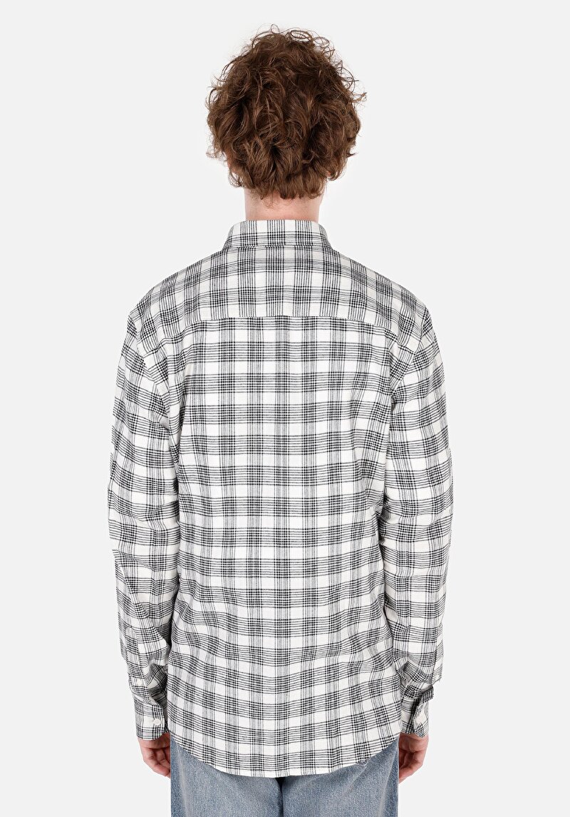 Afișați detalii pentru Cămașă Slim Fit Gât În Carouri Cămașă Cu Mânecă Lungă Ecru Pentru Bărbați