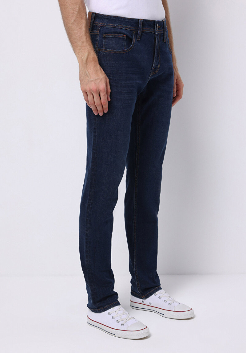 Afișați detalii pentru Drept Fit Talie Joasă Picior Drept Blugi İndigo Închis Pentru Bărbați