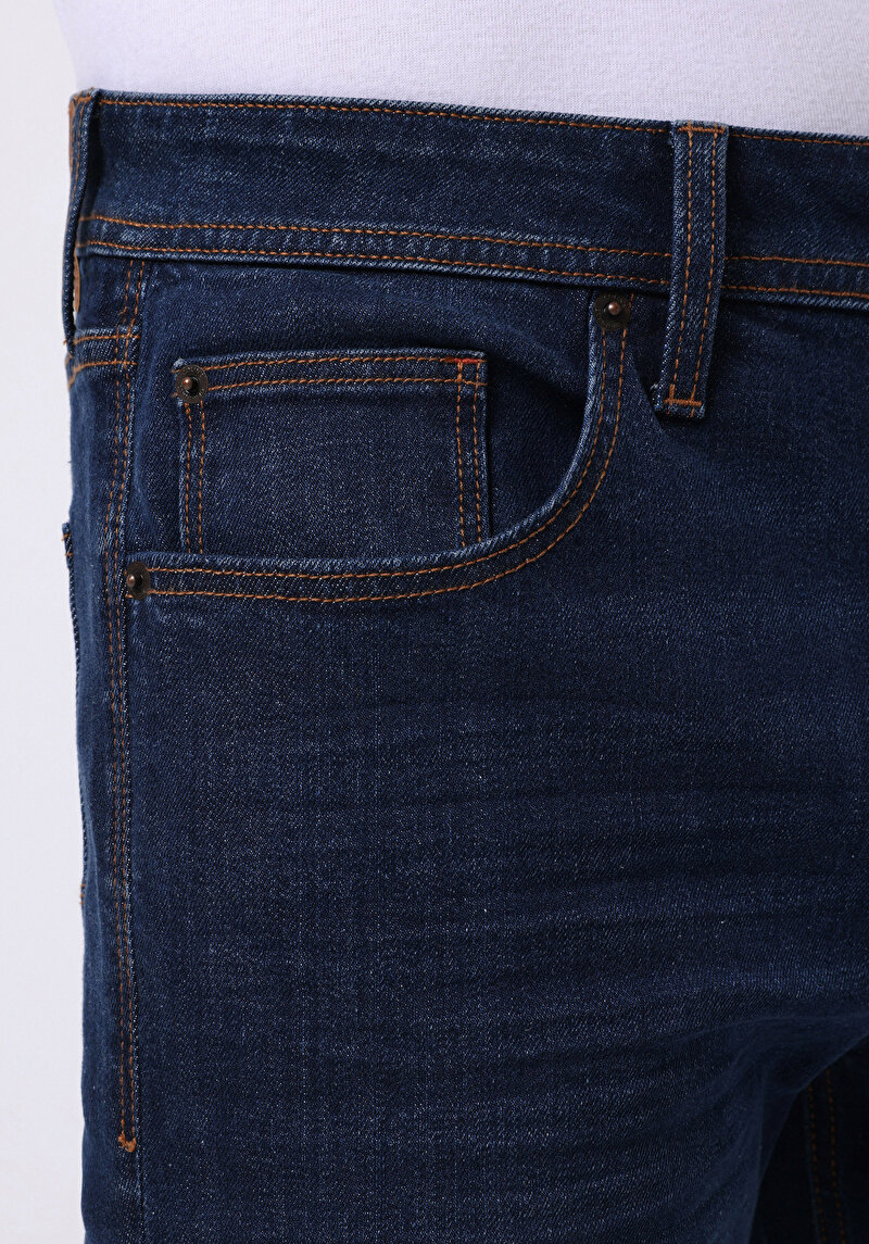 Afișați detalii pentru Drept Fit Talie Joasă Picior Drept Blugi İndigo Închis Pentru Bărbați