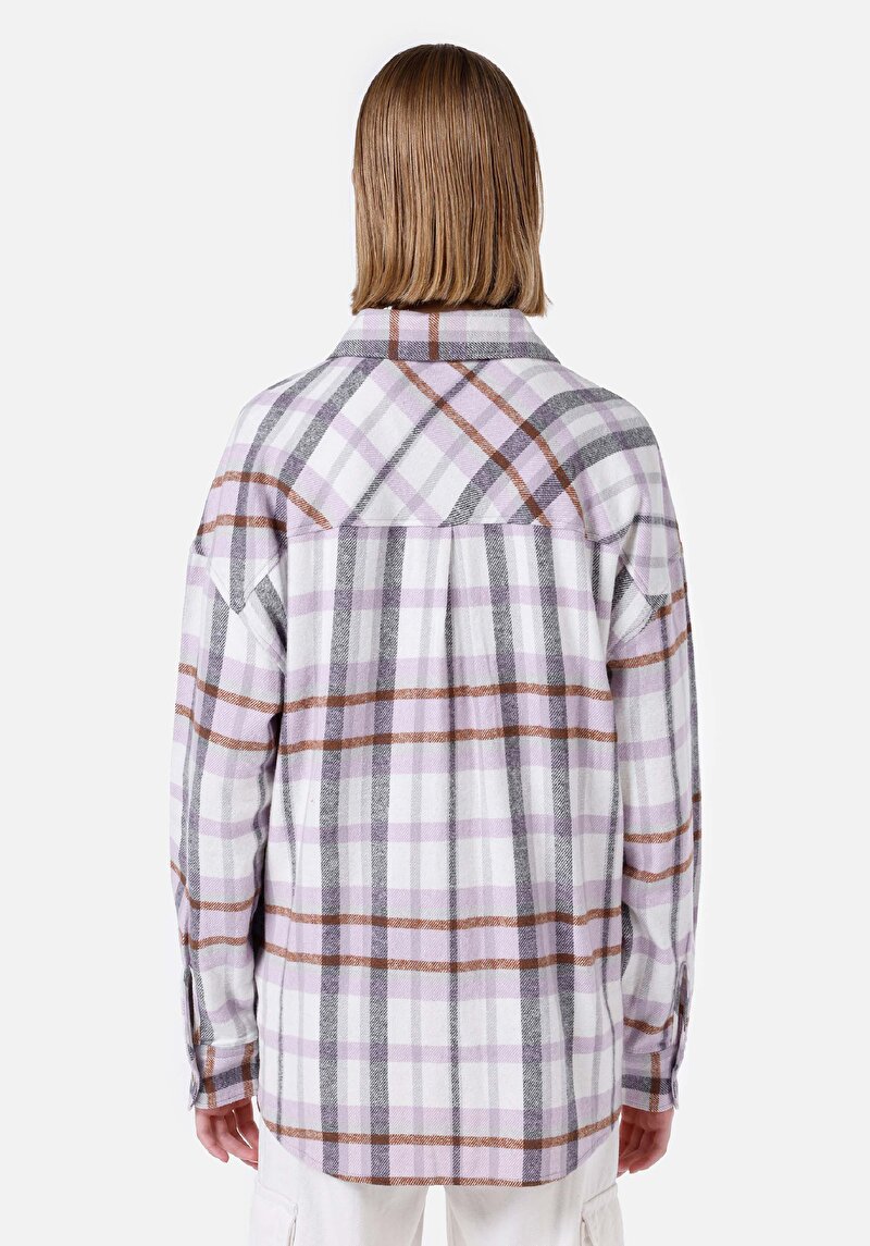 Afișați detalii pentru Cămașă Cu Croială Relaxată Cămașă În Carouri Cămașă Cu Mânecă Lungă Mov Pentru Femei