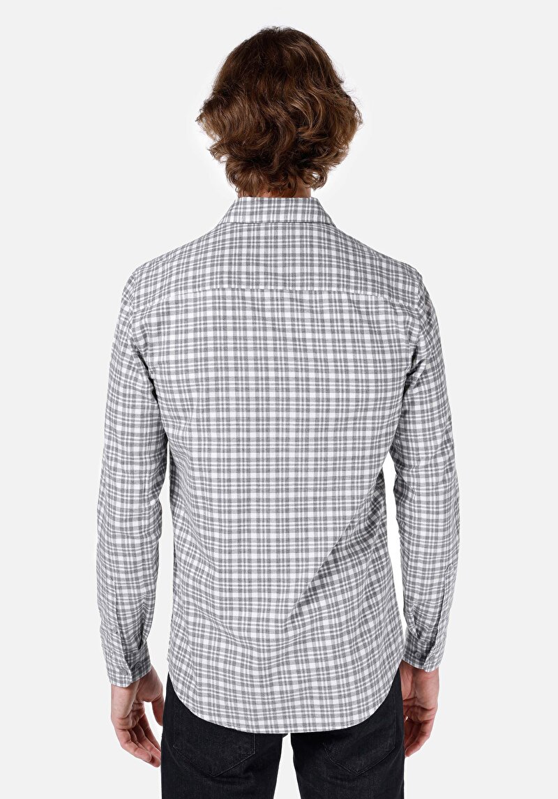 Afișați detalii pentru Cămașă Slim Fit Gât Cămașă Gri Cu Manșon Lung Pentru Bărbați