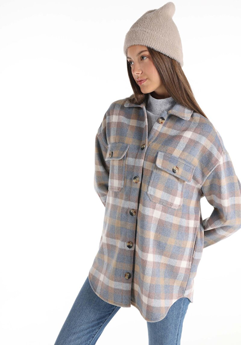 Imagine a Cămașă Cu Gât În Carouri Pentru Femei Cămașă Cu Mânecă Lungă Multicoloră Pentru Femei