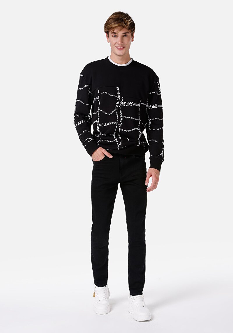 Imagine a Pulover Gri Jacquard Pentru Bărbați Cu Gât Rotund Regular Fit