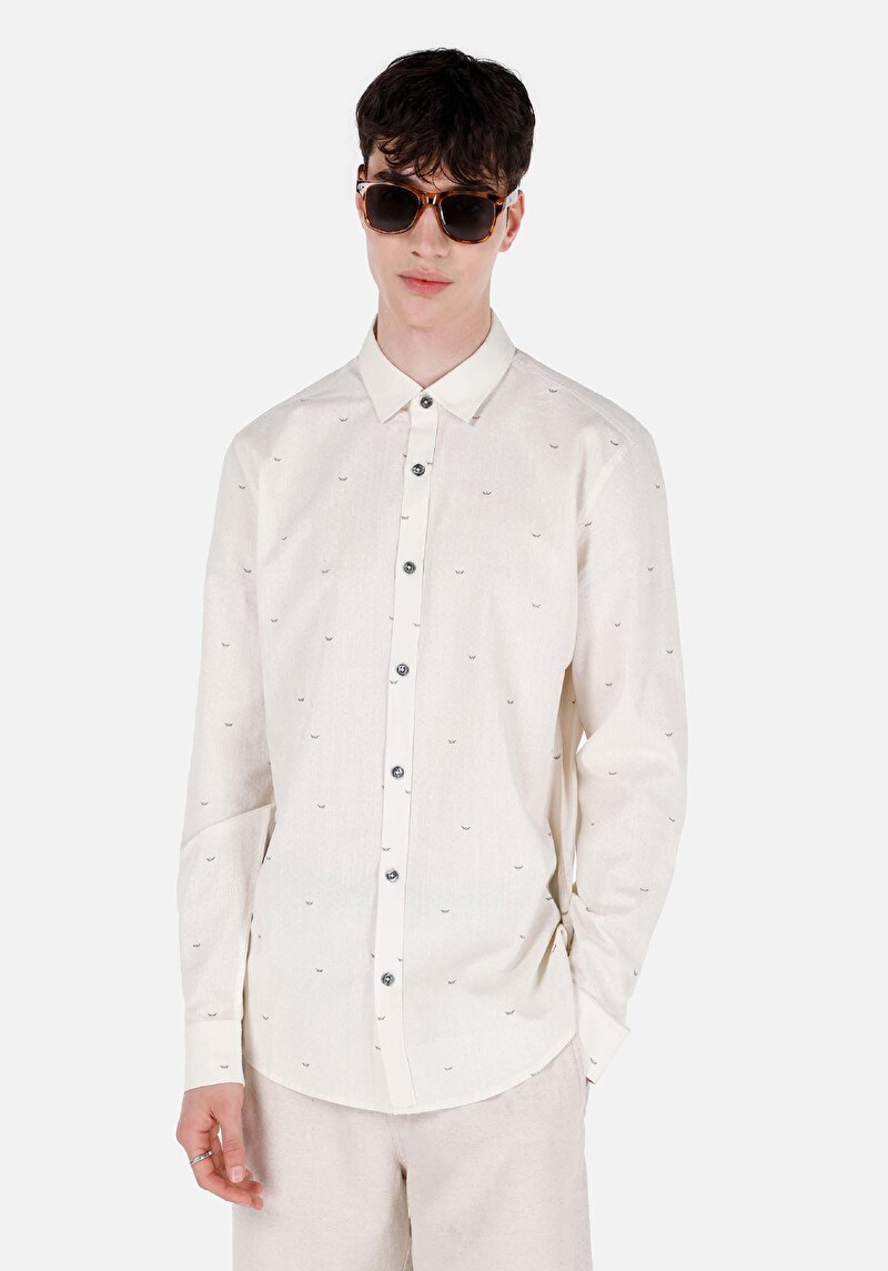 Imagine a Camasa Cu Maneca Lunga De Barbati Ecru Slim Fit  Cl1067574