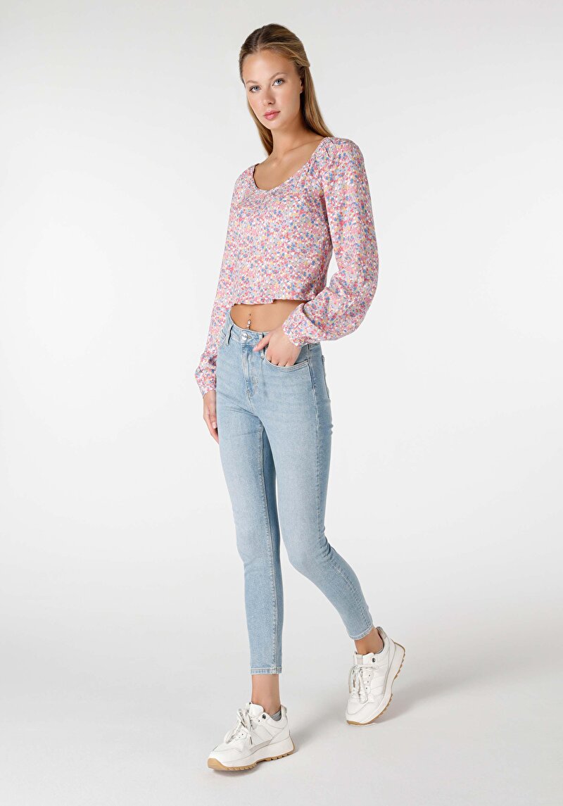 Imagine a Skinny Fit Talie Înaltă Picior Îngust Blugi İndigo Pentru Femei