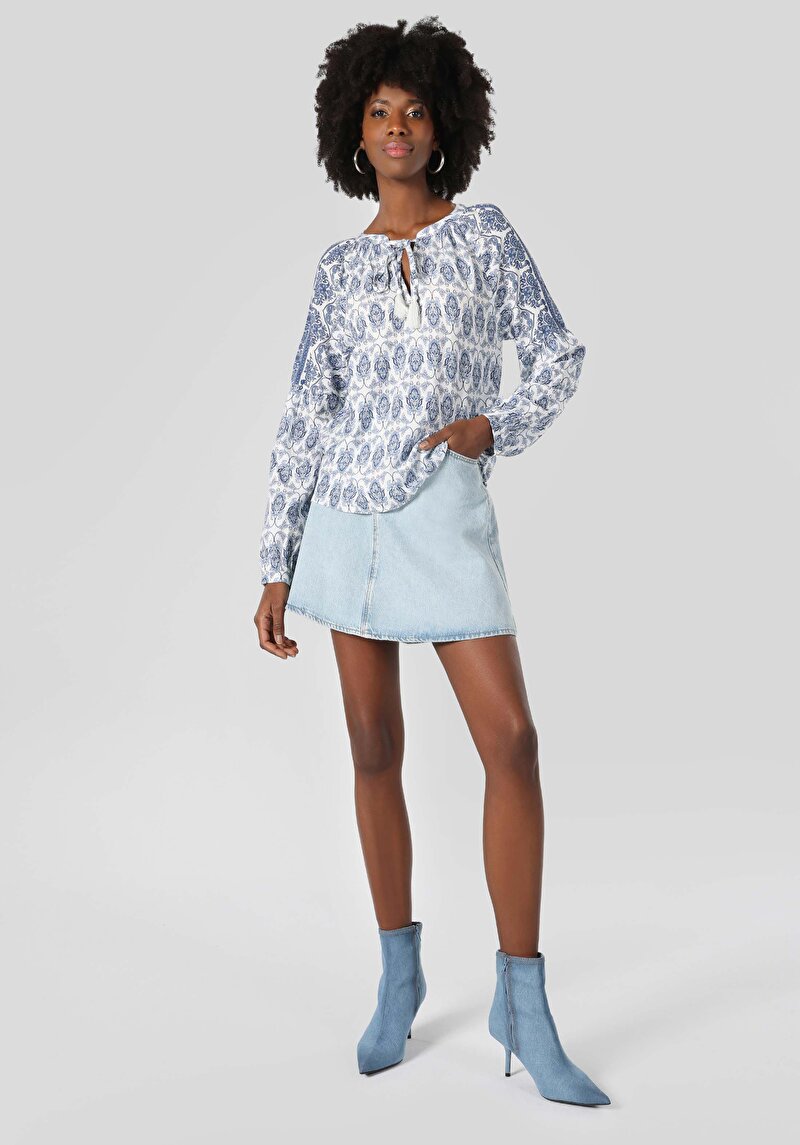 Afișați detalii pentru Regular Fit Cămașă Albastră Cu Mânecă Lungă Pentru Femei Cu Decolteu În V