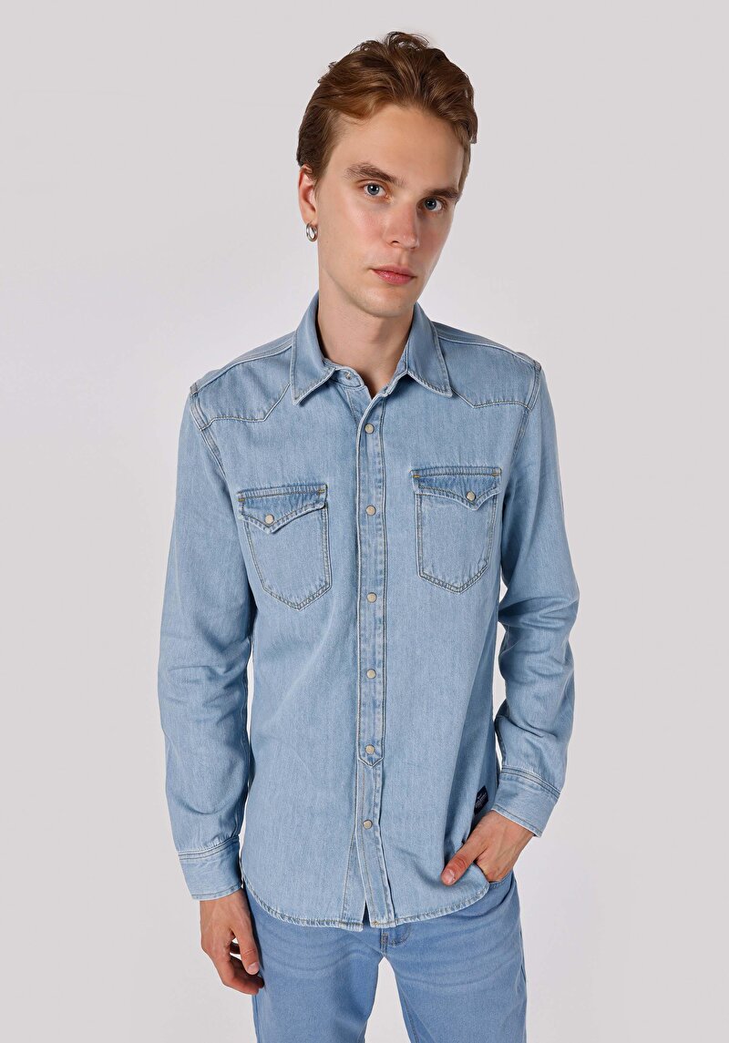 Imagine a Camasa Cu Maneca Lunga De Barbati Albastru Deschis Slim Fit  Cl1064565
