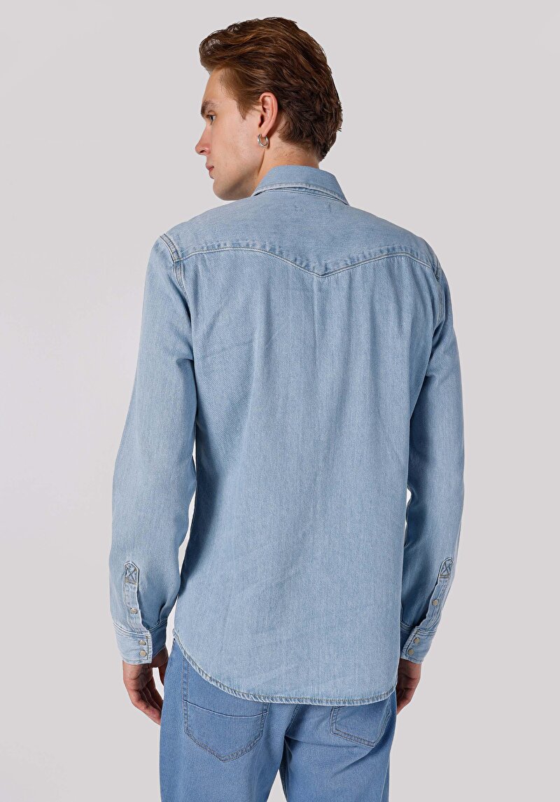 Afișați detalii pentru Camasa Cu Maneca Lunga De Barbati Albastru Deschis Slim Fit  Cl1064565