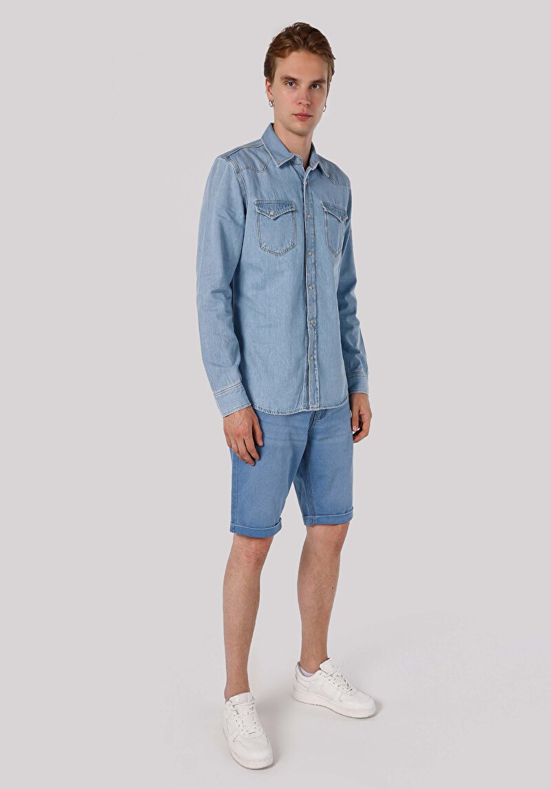 Afișați detalii pentru Camasa Cu Maneca Lunga De Barbati Albastru Deschis Slim Fit  Cl1064565