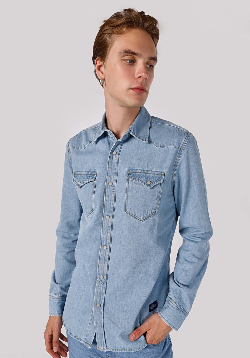 Afișați detalii pentru Camasa Cu Maneca Lunga De Barbati Albastru Deschis Slim Fit  Cl1064565