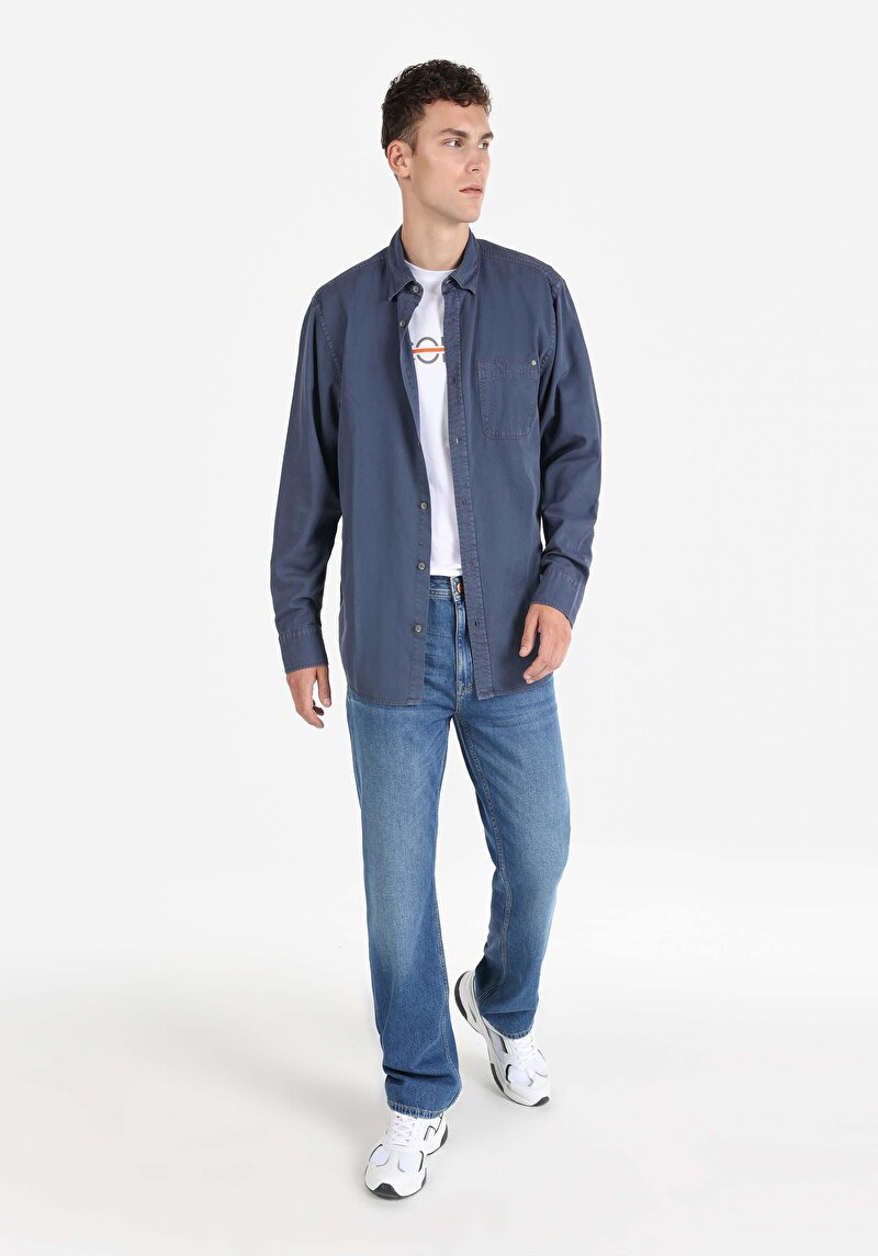 Imagine a Camasa Cu Maneca Lunga De Barbati Albastru Comfort Fit Cl1064676