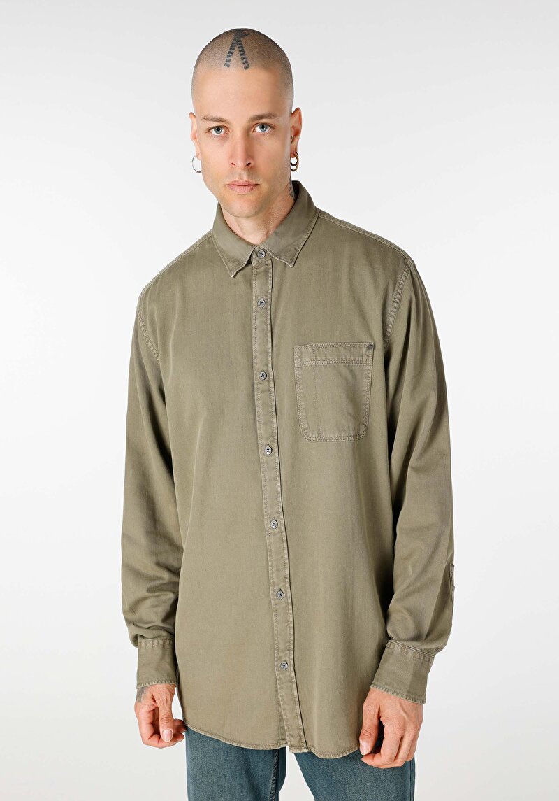 Imagine a Camasa Cu Maneca Lunga De Barbati Kaki Comfort Fit  Cl1064676