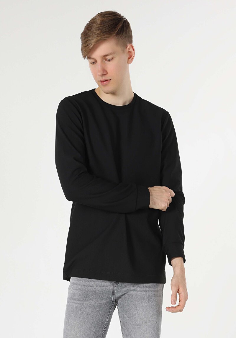 Imagine a Tricou Cu Maneca Lunga De Barbati Negru Regular Fit  Cl1062460
