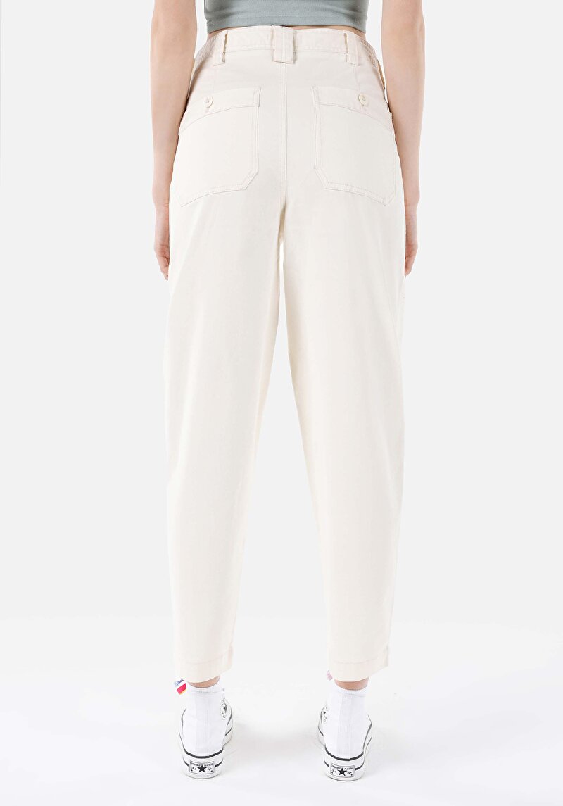 Imagine a Baggy Fit Talie Talie Pantaloni Drept Pantaloni Ecru Pentru Femei