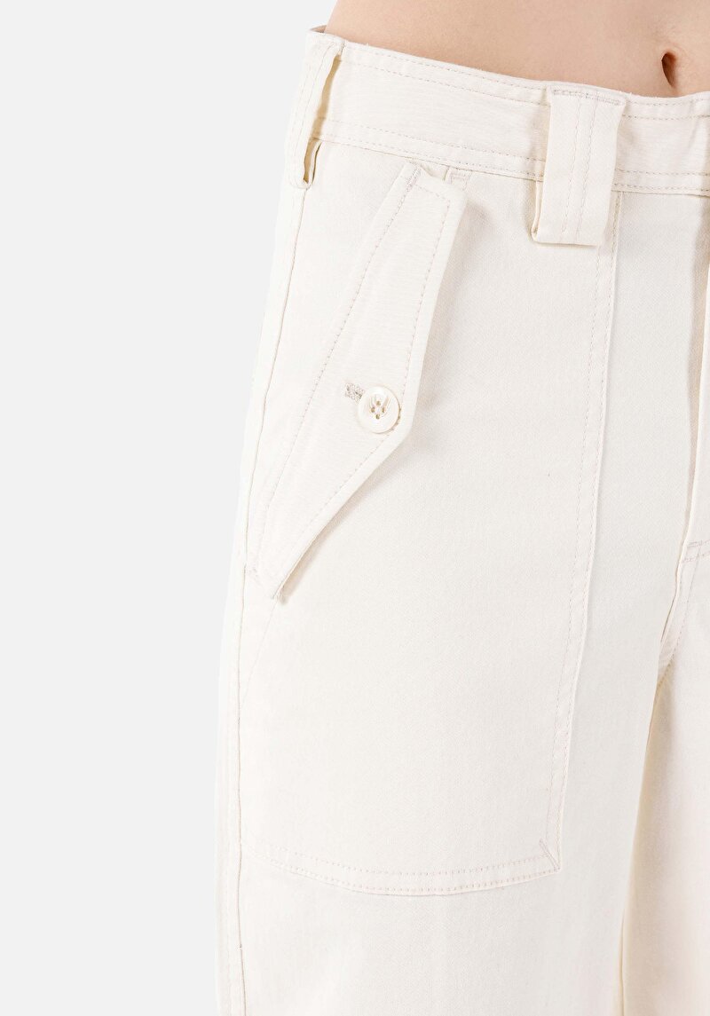 Afișați detalii pentru Baggy Fit Talie Talie Pantaloni Drept Pantaloni Ecru Pentru Femei