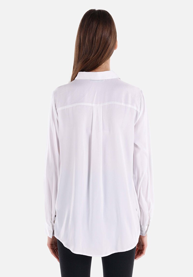 Afișați detalii pentru Regular Fit Cămașă Decolteu Drept Cămașă Albă Cu Mânecă Lungă Pentru Femei