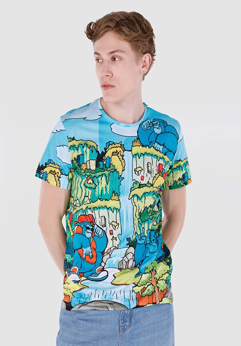 Imagine a Regular Fit Round Neck Printed Tricou Multicolor Cu Mânecă Scurtă Pentru Bărbați